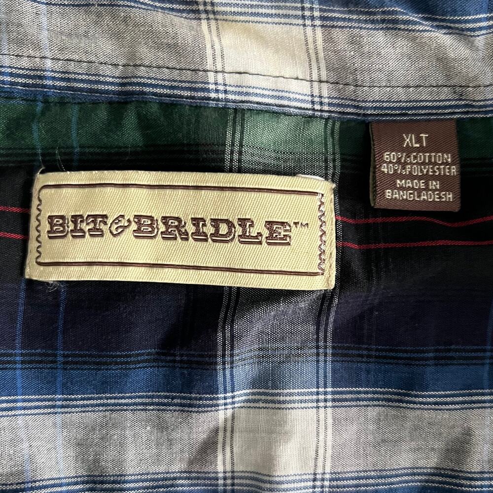 Bit & Bridle Plaid Long Sleeve Men's Shirt XLT Button Down Western Pearl Snaps